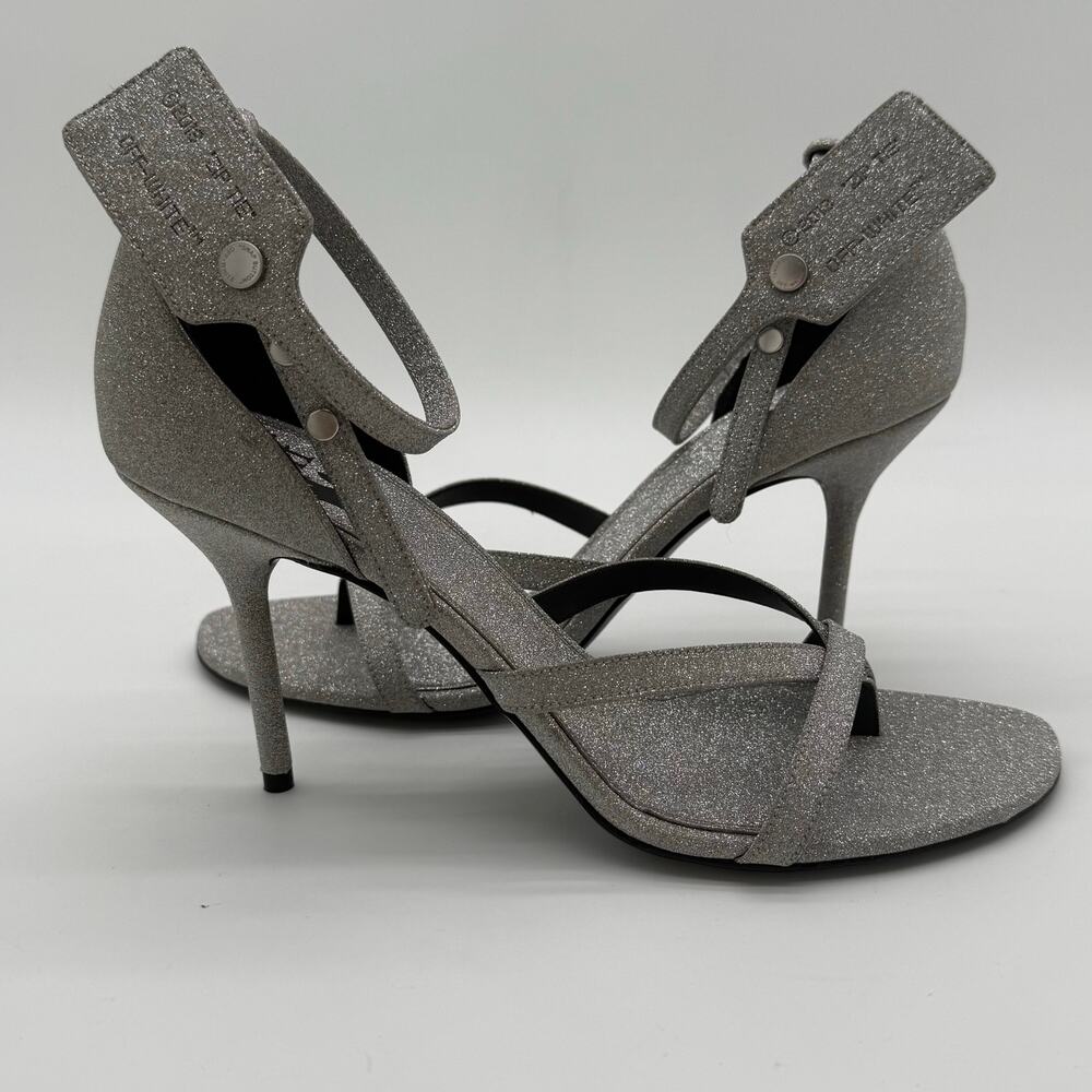 OFF-WHITE Virgil Abloh Glitter Zip Tie Silver Heeled Sandal NWB EU 39 US 9 $1195